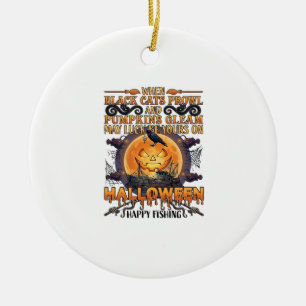 Halloween Fröhliches Fischen Schwarze Katzen Kürbi Keramik Ornament
