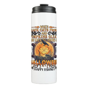 Halloween Fröhliches Fischen Schwarze Katzen Kürbi Thermosbecher