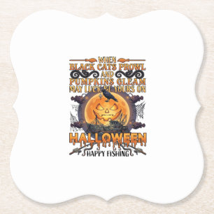 Halloween Fröhliches Fischen Schwarze Katzen Kürbi Untersetzer