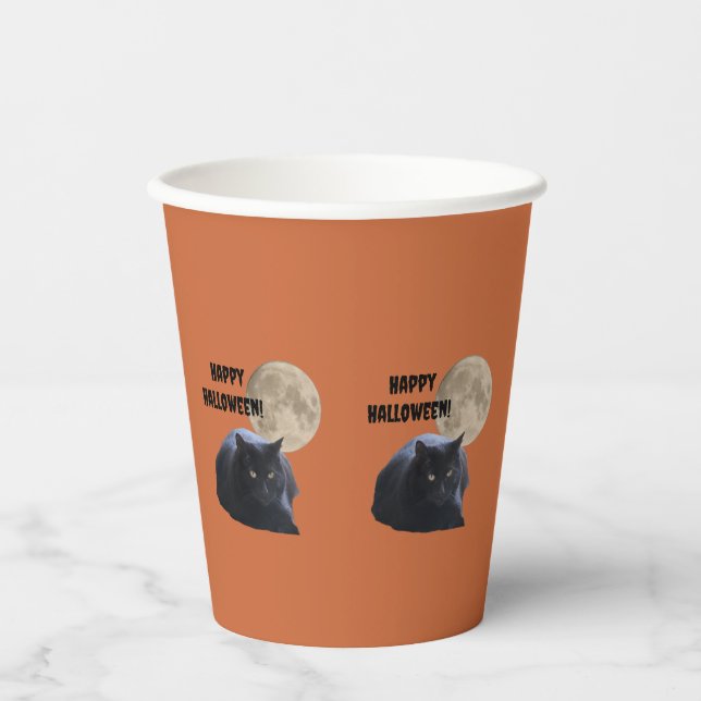 Halloween Full Moon Black Cat Pappbecher (Vorderseite)