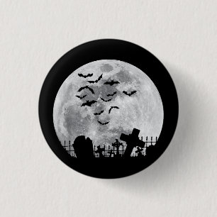 Halloween Full Moon Friedhof Graveyard Spooky Bats Button