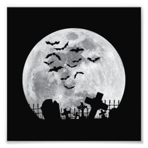 Halloween Full Moon Friedhof Graveyard Spooky Bats Fotodruck