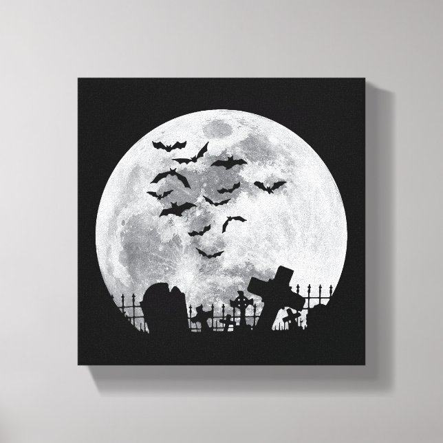 Halloween Full Moon Friedhof Graveyard Spooky Bats Leinwanddruck (Vorderseite)