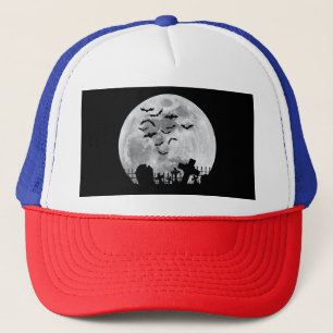 Halloween Full Moon Friedhof Graveyard Spooky Bats Truckerkappe