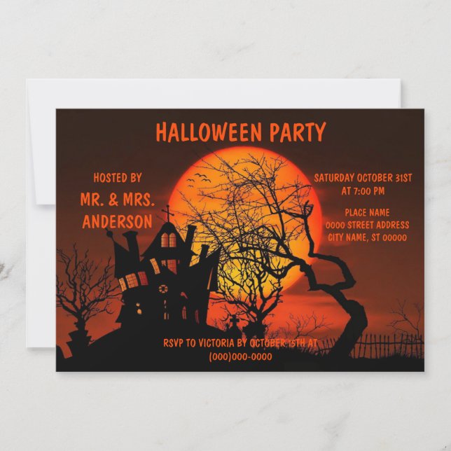 Halloween Full Moon Spuk House Horror Night Einladung (Vorderseite)