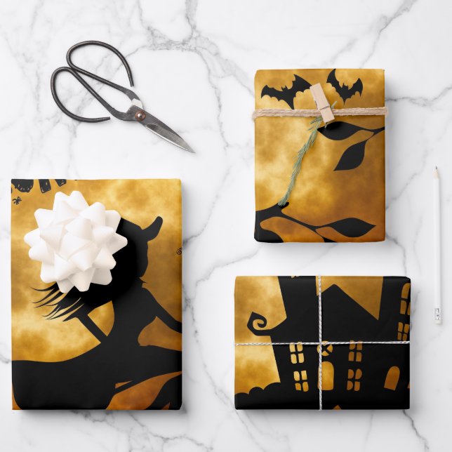 Halloween Full Moon Witz Spooky House Geschenkpapier Set (Vorderseite)