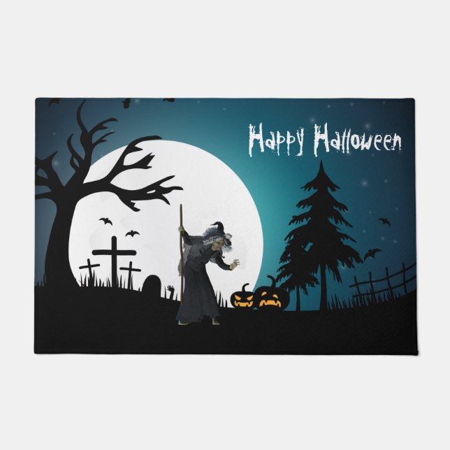 Halloween Fullmoon Hexe Fußmatte (Vorderseite)