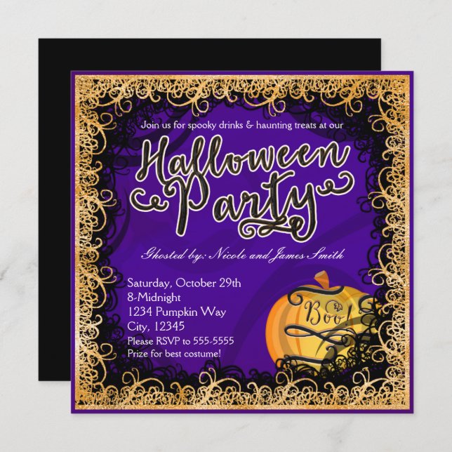 Halloween Fun Purple & Orange Invitations (Devant / Derrière)