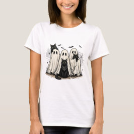 Halloween Fun T - Shirt - Geist und Schwarze Katze