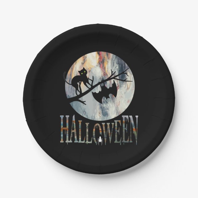 Halloween Funny Cat Halloween Geburtstag Pappteller (Vorderseite)