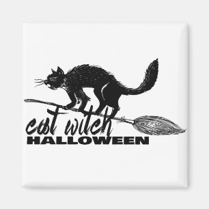 Halloween Funny Cat Hexe auf Broomstick Magnet