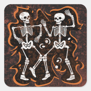 Halloween Funny Dancing Skeletts Quadratischer Aufkleber