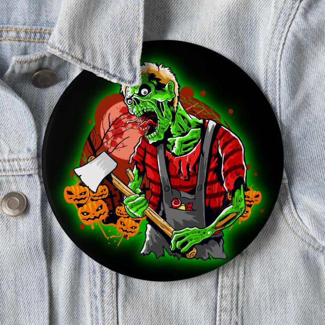 Halloween Funny Green Zombie Ax auf Button (Beispiel)