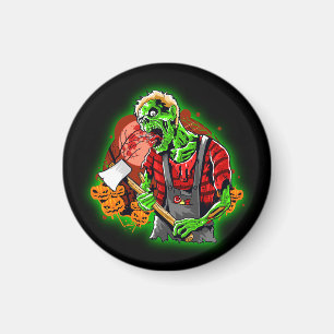 Halloween Funny Green Zombie Ax auf klein Magnet