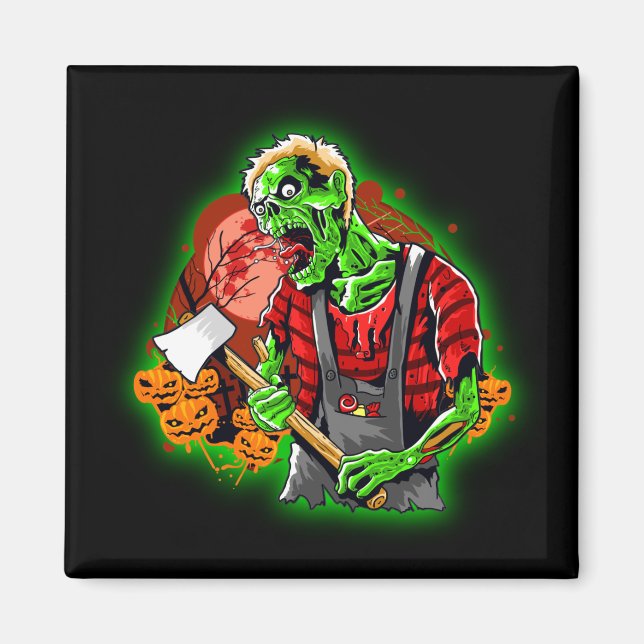 Halloween Funny Green Zombie Ax auf Magnet (Vorne)