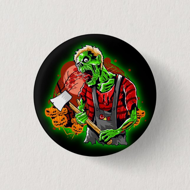 Halloween Funny Green Zombie Button (Vorderseite)