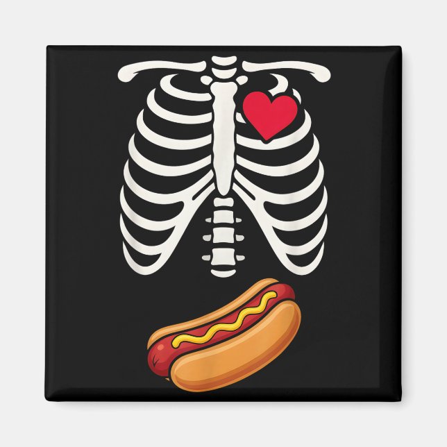 Halloween Funny Skeleton Ribcage Hotdog Food Lover Magnet (Vorne)