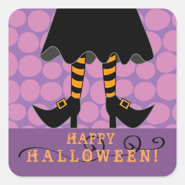 Halloween Funny Witch Legs Quadratischer Aufkleber (Vorderseite)