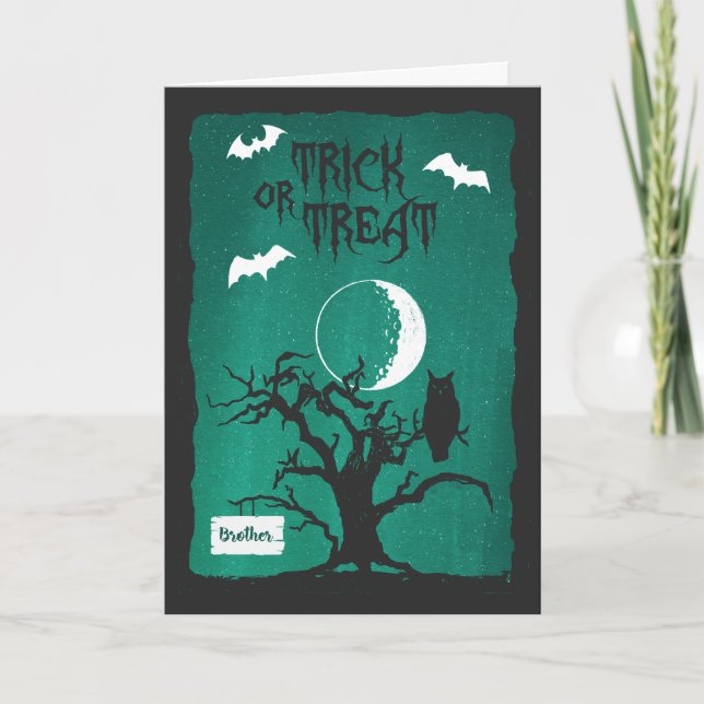 Halloween für Brother Owl Crooked Tree Moon & Bats Karte (Vorderseite)