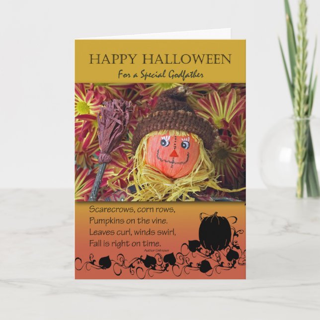 Halloween für Godvater, Niedlich Scarecrow und Ged Karte (Vorderseite)