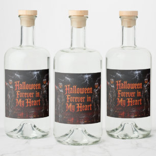 Halloween für immer in meinem Herzen Gothic Kürbis Alkoholflaschenetikett