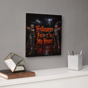 Halloween für immer in meinem Herzen Gothic Kürbis Quadratische Wanduhr