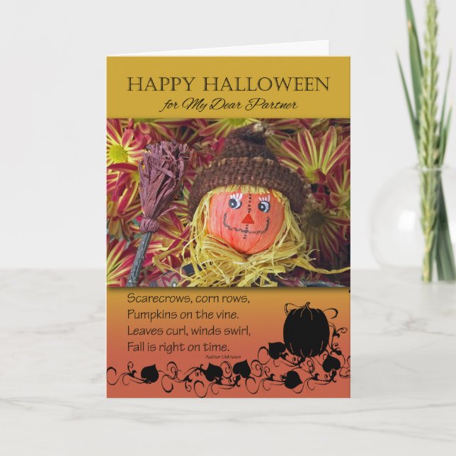 Halloween für Partner, Scarecrow und Gedicht Karte (Vorderseite)
