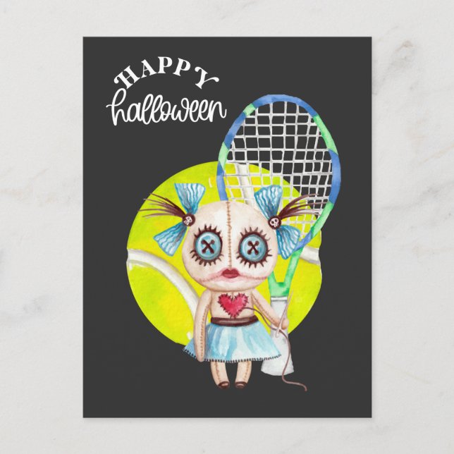 Halloween für Tennisspieler mit Schläger Feiertagspostkarte (Vorderseite)