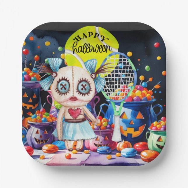 Halloween für Tennisspieler mit Schläger Pappteller (Vorderseite)