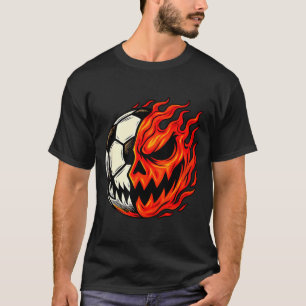 Halloween Fußball Kürbis Flamme Gruseliges Gesicht T-Shirt