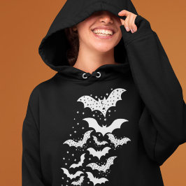 Halloween Galaxy White Bats and Stars Hoodie