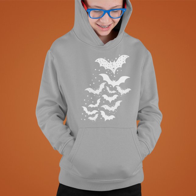 Halloween Galaxy White Bats and Stars Hoodie (Von Creator hochgeladen)