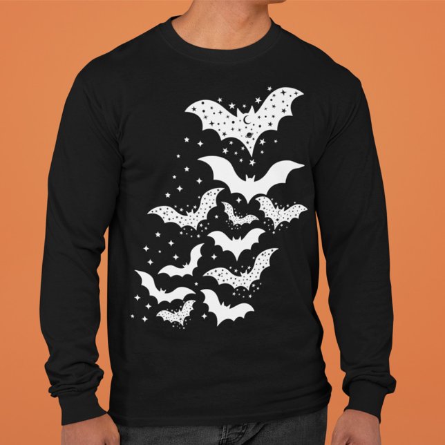 Halloween Galaxy White Bats and Stars T-Shirt (Von Creator hochgeladen)