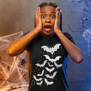 Halloween Galaxy White Bats and Stars Tri-Blend Shirt