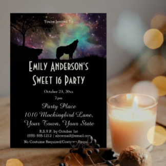 Halloween Galaxy Wolf Kostüm Süß 16 Geburtstag Einladung