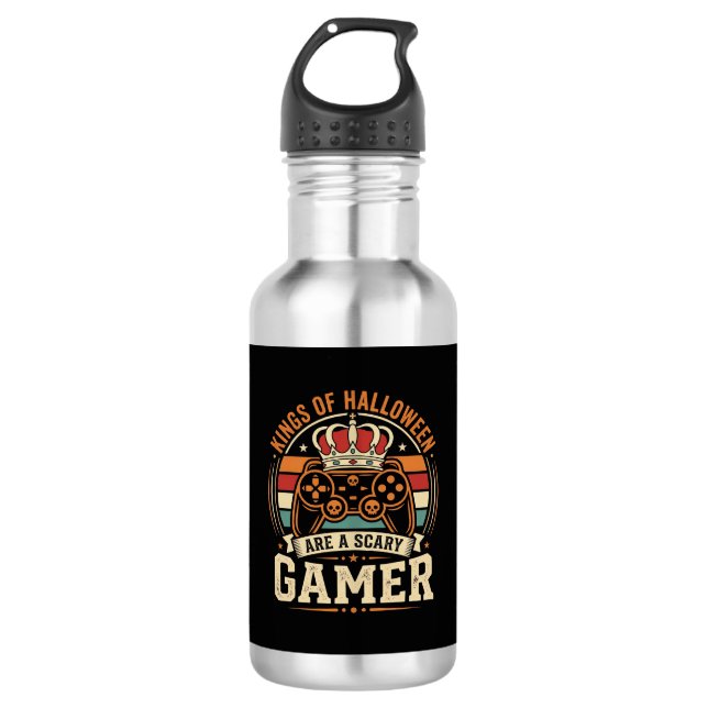 Halloween Gamer King Retro-Controller-Design Edelstahlflasche (Vorderseite)