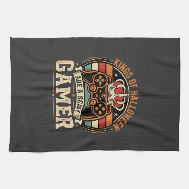 Halloween Gamer King Retro-Controller-Design Geschirrtuch (Horizontal)