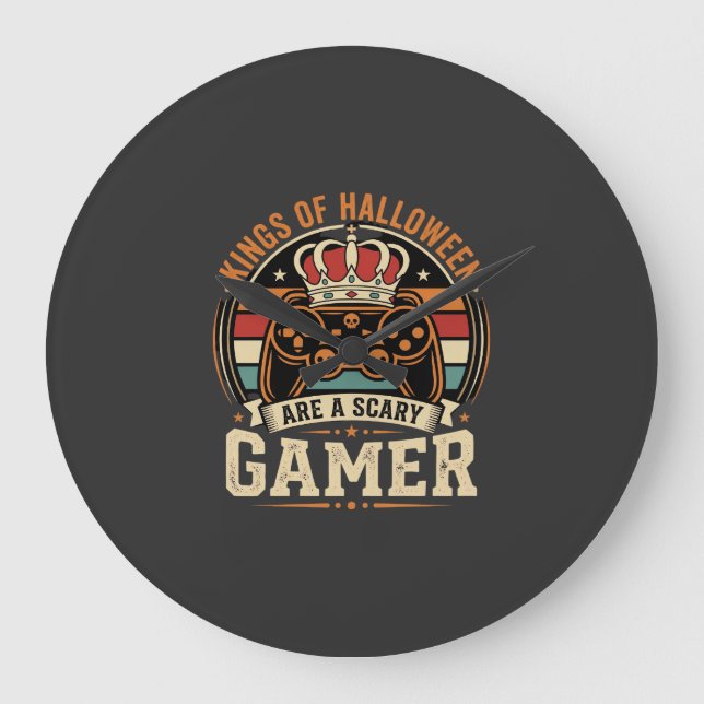 Halloween Gamer King Retro-Controller-Design Große Wanduhr (Vorderseite)