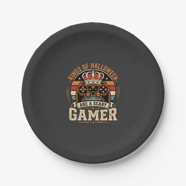 Halloween Gamer King Retro-Controller-Design Pappteller (Vorderseite)