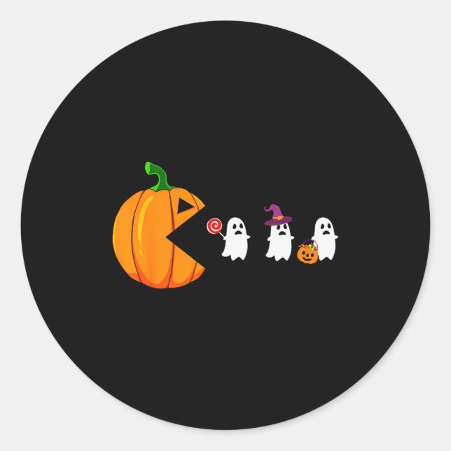 Halloween Gamer Pumpkin Eating Ghost Costume Men B Runder Aufkleber (Vorderseite)