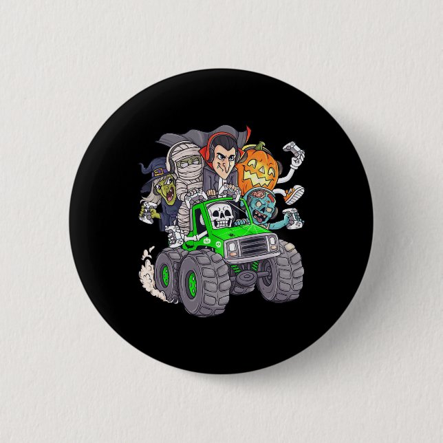 Halloween Gamer Skeleton Zombie Monster Truck Boys Button (Vorderseite)