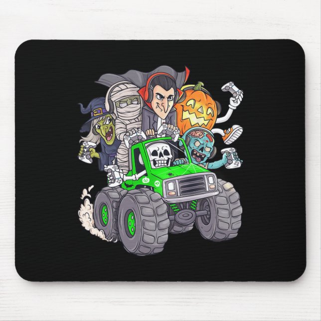 Halloween Gamer Skeleton Zombie Monster Truck Boys Mousepad (Vorne)