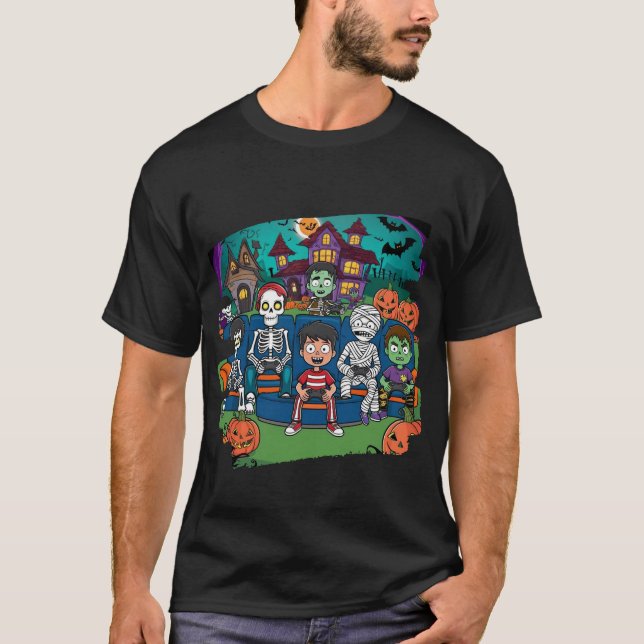 Halloween Gamer Skeleton Zombie, Mummy Boys Gaming T-Shirt (Vorderseite)