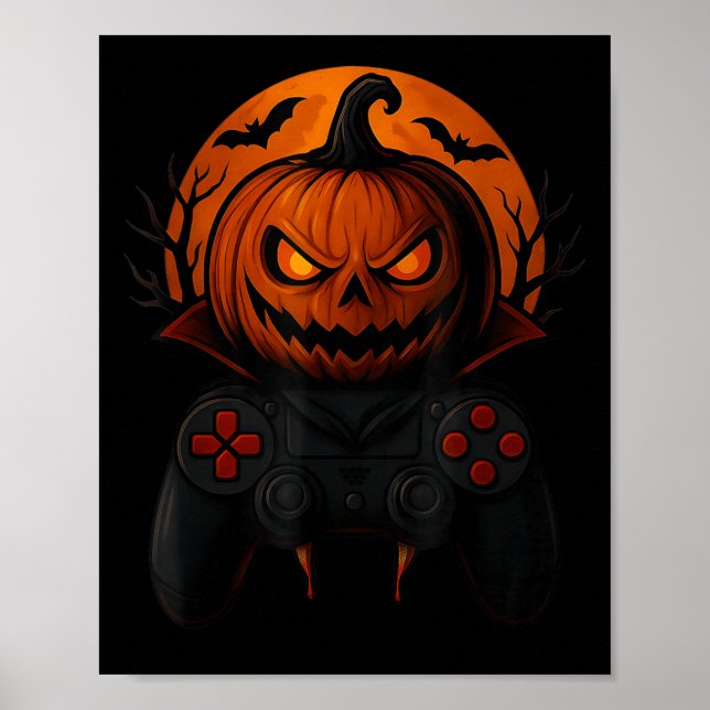 Halloween Gaming Controller Soky Pumpkin Gamer Boy Poster (Vorne)