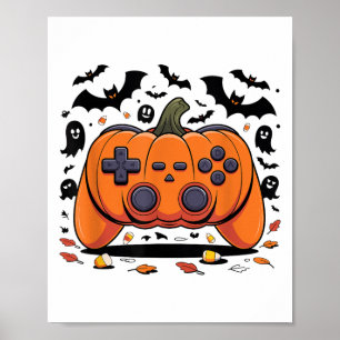 Halloween Gaming Pumpkin Controller Spooky Video G Poster