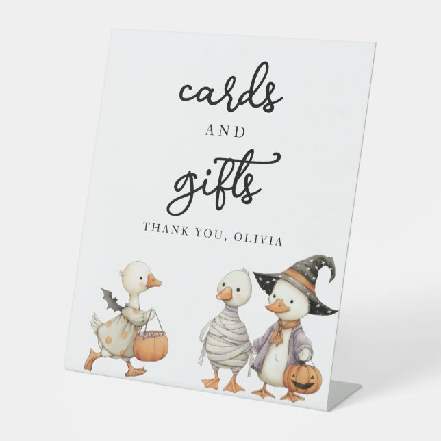 Halloween Gänskarte und Geschenke Zeichen personal Sockelschild (Vorderseite)