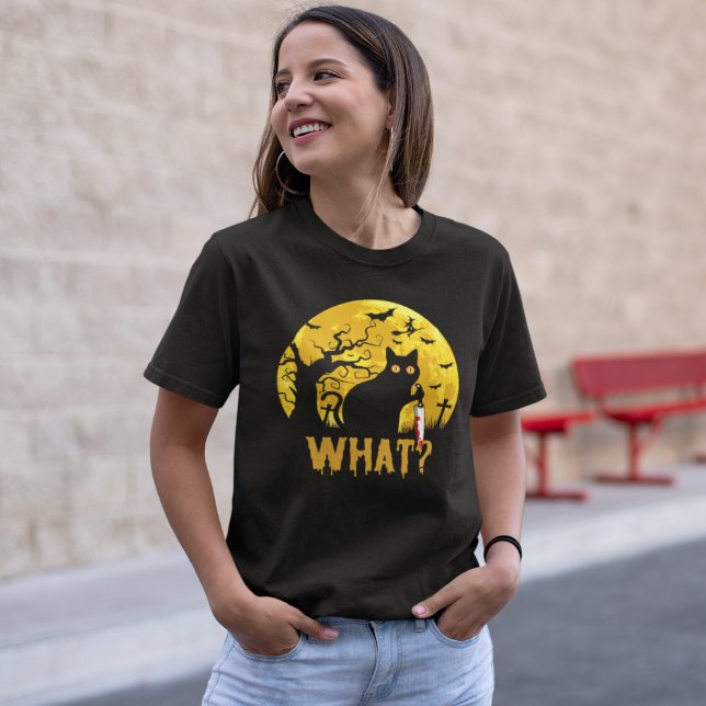 Halloween Gato Negro What? T-Shirt (Von Creator hochgeladen)