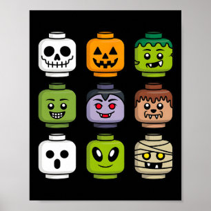 Halloween Gebäude Brick Head Pumpkin Ghost Zombie Poster