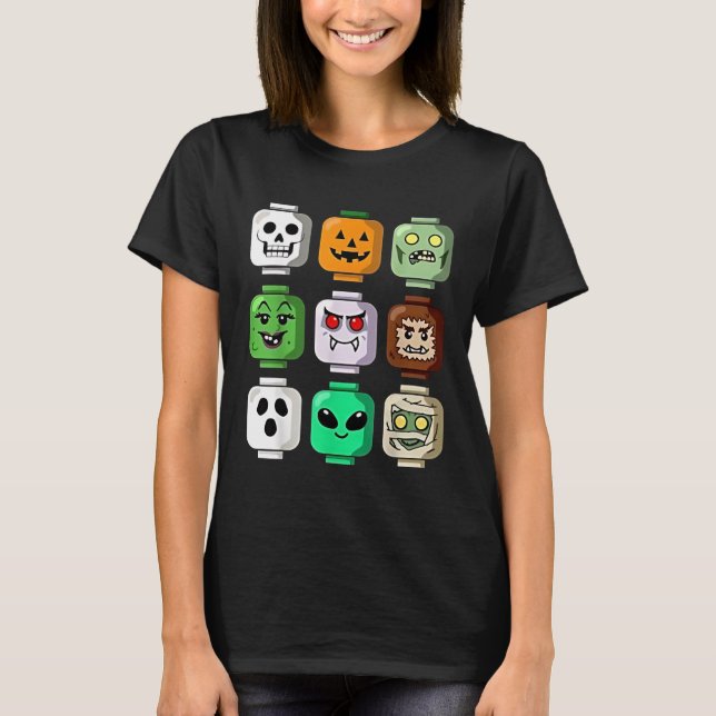 Halloween Gebäude Brick Head Pumpkin Ghost Zombie T-Shirt (Vorderseite)