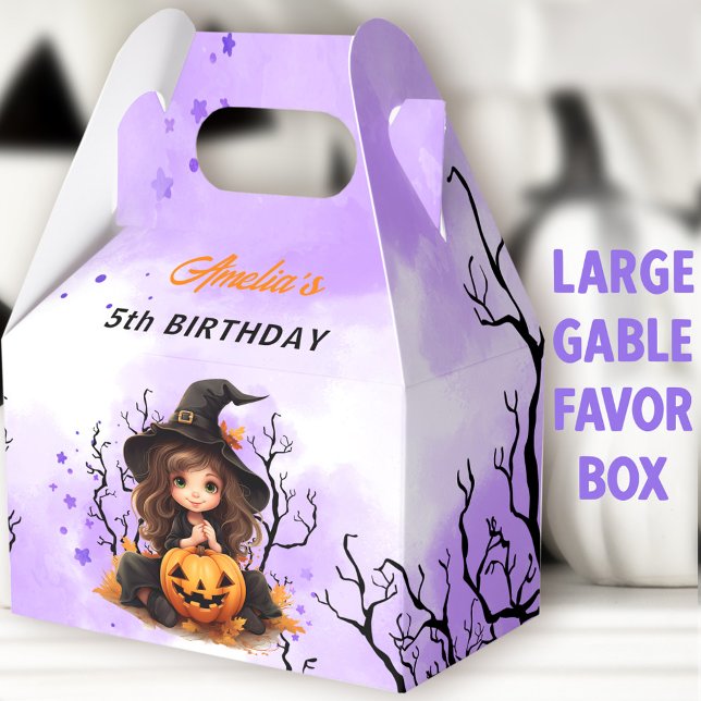 Halloween Geburtstag Niedliche Hexe Großes Gabel Geschenkschachtel (Little Witch Large Gable Favor Boxes - You can choose from 3 sizes of these gable favor boxes)